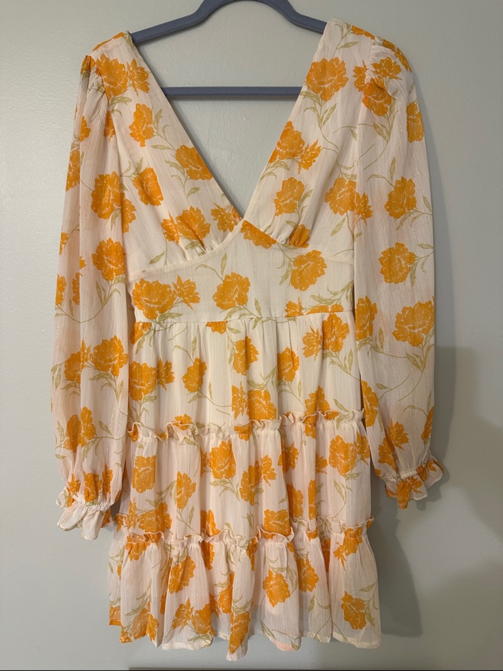 Lush White Mini Dress with Yellow Floral Print